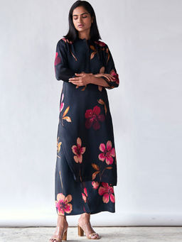 Ganga Fashions - Black Bemberg Silk Kurta and Pant (Set of 2)