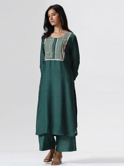 Ganga Fashions - Posy Green Bemberg Silk Kurta and Pant (Set of 2)