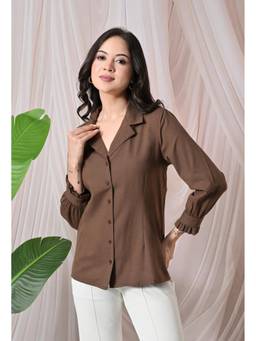 MYMASHA - Brown Ruffled Sleeve Shirt