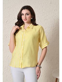 MYMASHA - Women Yellow Striped Shirt