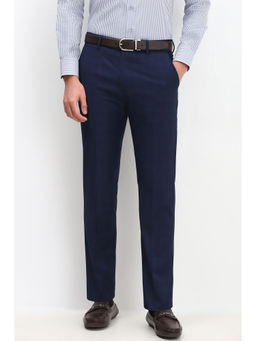 Allen Solly - Men Navy Blue Slim Fit Checks Formal Trouser