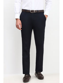 Allen Solly - Men Navy Blue Slim Fit Textured Formal Trouser
