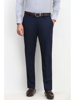 Allen Solly - Men Navy Blue Slim Fit Textured Formal Trouser