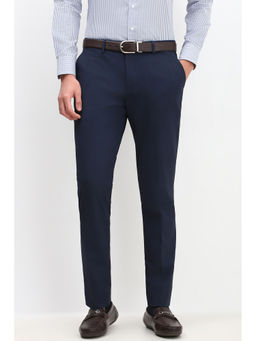 Allen Solly - Men Dark Navy Blue Slim Fit Textured Formal Trouser