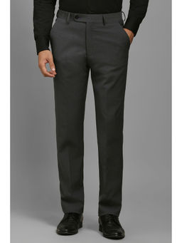 Louis Philippe - Men Grey Slim Fit Textured Flat Front Formal Trouser