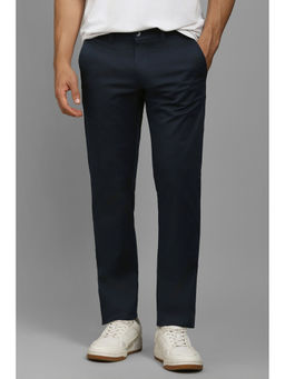 Louis Philippe - Men Navy Blue Slim Fit Solid Flat Front Casual Trouser