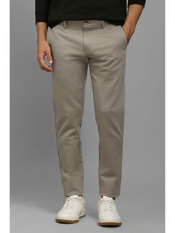 Louis Philippe - Men Beige Regular Fit Solid Flat Front Casual Trouser