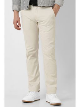 Peter England - Men Cream Solid Trouser