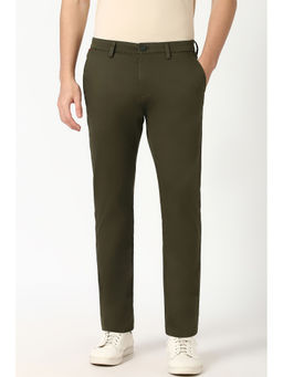 Peter England - Men Olive Solid Slim Fit Trouser