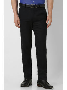 Peter England - Men Black Solid Slim Fit Trouser