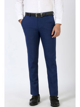Peter England - Men Blue Checks Slim Fit Trouser
