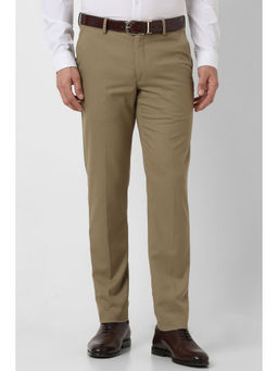 Peter England - Men Khaki Solid Slim Fit Trouser