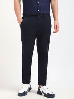 Tommy Hilfiger - Men Navy Blue Solid Slim Fit Trouser