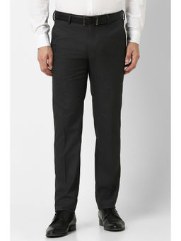 Van Heusen - Men Dark Grey Textured Slim Fit Trouser