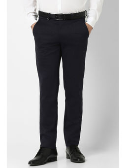 Van Heusen - Men Navy Blue Textured Super Slim Fit Trouser