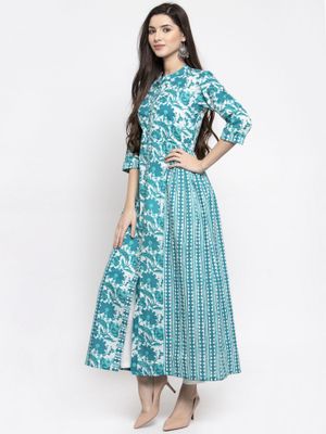 Indibelle Cotton Abstract Print Kurta (Off White)
