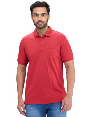 Buy ColorPlus Regular Fit Solid Medium Red T-Shirt Online