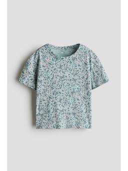 H&M - Girls Green Printed Cotton T-Shirt