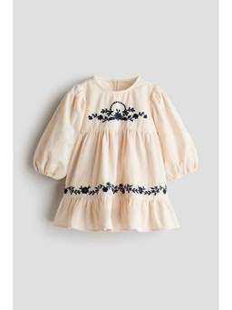 H&M - Girls Off White Embroidery-Detail Corduroy Dress