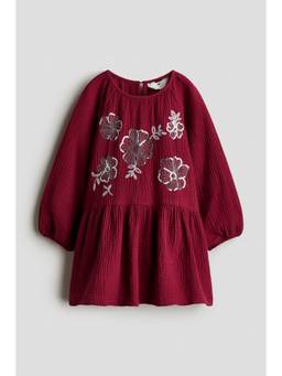 H&M - Girls Red Sequin-Motif Cotton Dress