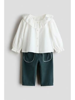 H&M - Girls White 2-Piece Cotton Blouse and Trouser