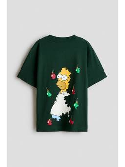 H&M - Boys Green Printed Cotton T-Shirt
