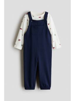 H&M - Boys Navy Blue 2-Piece Dungarees and Top Set