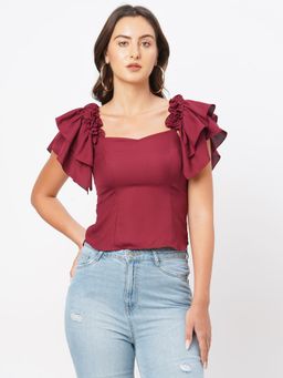 MISH - Curves By MISH Maroon Solid Top