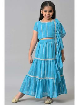 Aurelia - Blue Round Neck Kurta With Skirt And Dupatta (Set of 3)