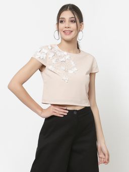 Ayrolane - 3d Floral Embroidery Top-nude Pink