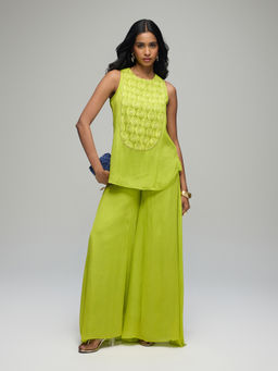 Gajra Gang - Green Chiffon Embroidered Tunic and Palazzos Co-Ord Set Blushed Affair