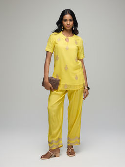 Gajra Gang - Yellow Chiffon Embroidered Tunic and Pants Co-Ord Set Blushed Affair