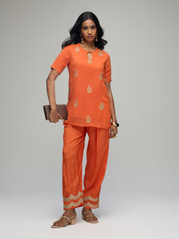 Gajra Gang - Orange Chiffon Embroidered Tunic and Pants Co-Ord Set Blushed Affair
