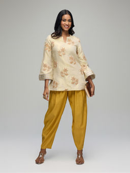 Gajra Gang - Beige Polyester Embroidered Tunic and Salwar Co-Ord Set Blushed Affair