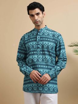 TATTVA - Men Blue Woven Thread Super Short Kurta