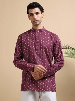 TATTVA - Men Purple Woven Thread Super Short Kurta