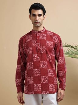 TATTVA - Men Red Woven Thread Super Short Kurta