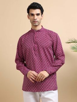 TATTVA - Men Purple Woven Thread Super Short Kurta