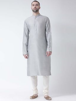 KISAH - Men Silk Blend Grey Kurta