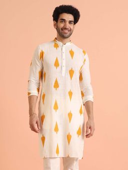 KISAH - Men Off White Cotton Blend White Kurta