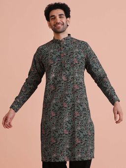 KISAH - Men Cotton Blend Black Kurta