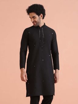 KISAH - Men Cotton Blend Black Kurta