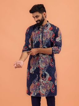 KISAH - Men Cotton Blend Blue Kurta