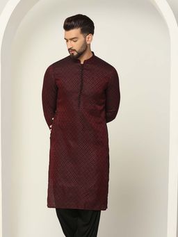 KISAH - Men Silk Blend Maroon Kurta
