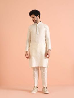 KISAH - Men Textured Jacquard Kurta and Pant-Cream