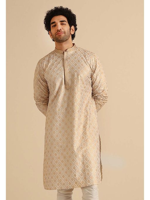 KISAH Men Cotton Blend Beige Kurta