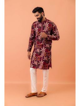 KISAH - Men Printed Cotton Blend Kurta and Pant-Wine