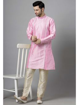 UTSAV FASHION - Men Pink Embroidered High Slit Sequined Kurta and Pant
