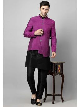 UTSAV FASHION - Men Purple Embroidered Dupion Silk Kurta and Pant with Jacket