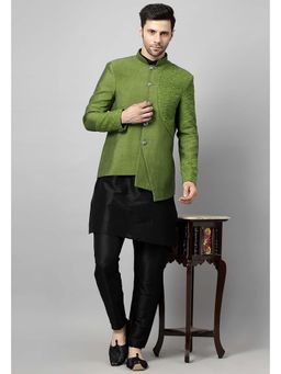 UTSAV FASHION - Men Green Embroidered Dupion Silk Kurta and Pant with Jacket